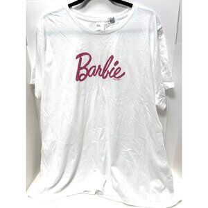 Womens Plus Size 3X White Barbie Tee Pink Logo Brand New *As Is Tiny Dirt Mark
